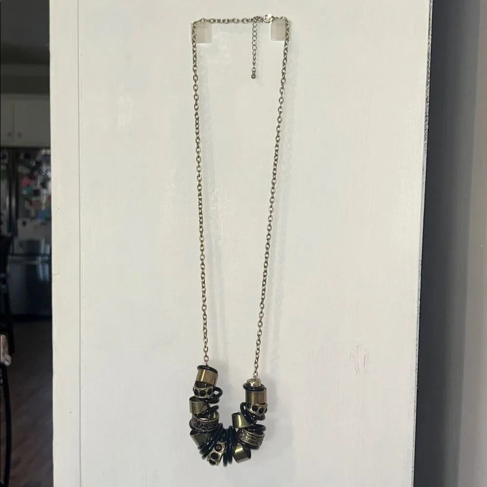 Chunky Gold Tone Black Vintage Statement Necklace Long Chain Unique